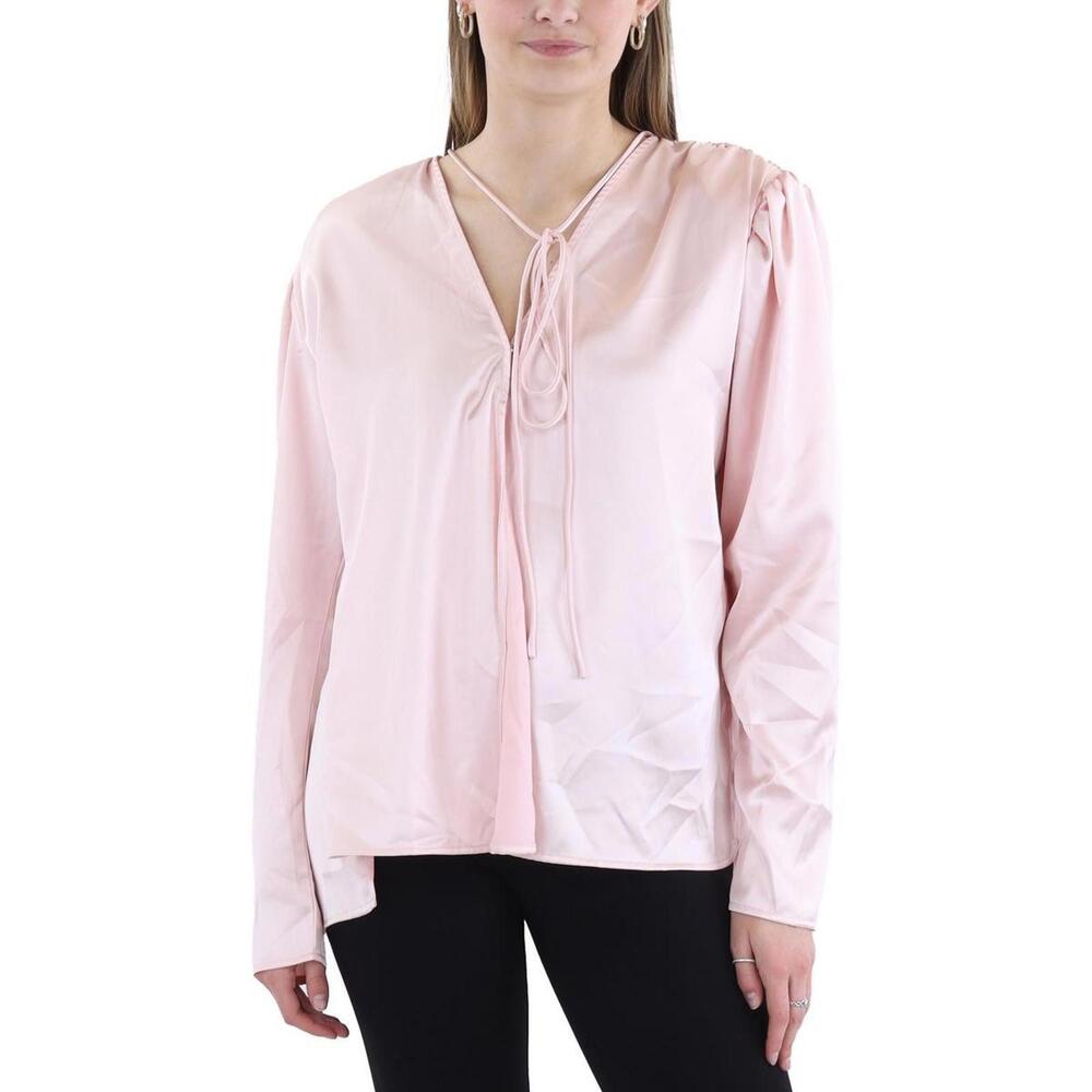 Beulah Womens Pink Wrap High Low Blouse Button-Down Top O/S